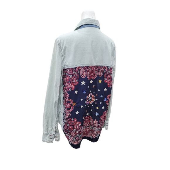 Free People Bandana Bandit Button Long Sleeve Shirt Button Up Denim Size Small - Picture 5 of 11